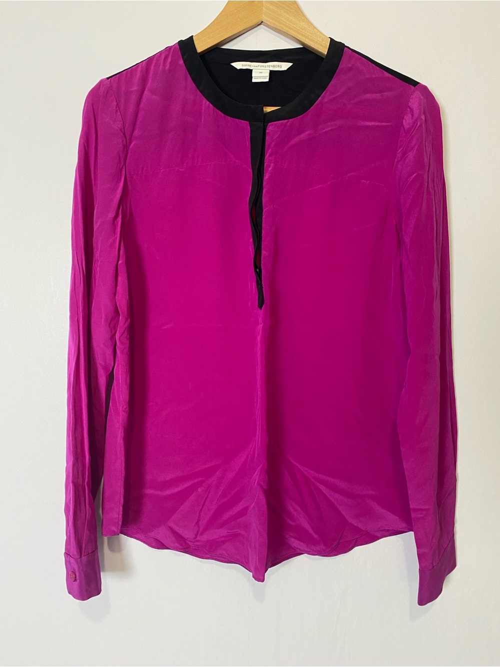 Diane Von Furstenberg Magenta Silk Maisy Crewneck Colorblock Blouse Top Size 10